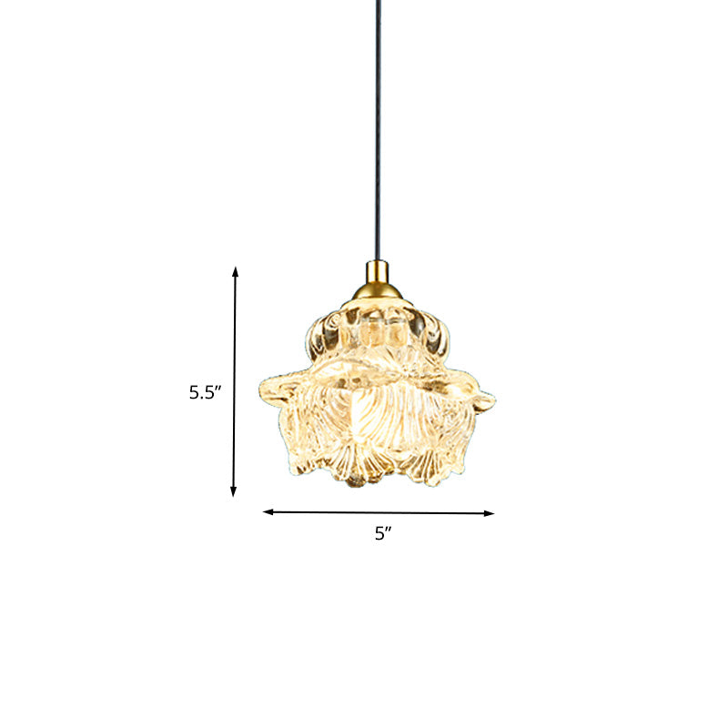 1 Light Pendant Light Kit Rural Petal Clear Glass Suspension Lighting Fixture for Bedroom Clearhalo 'Ceiling Lights' 'Glass shade' 'Glass' 'Pendant Lights' 'Pendants' Lighting' 337983