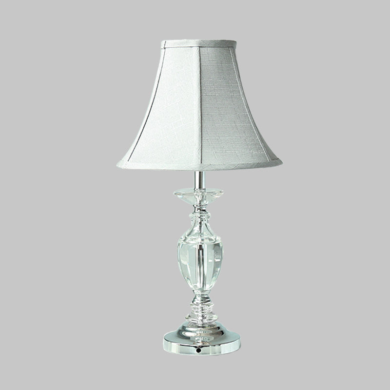 Light Blue Single Bulb Nightstand Light Rural Fabric Paneled Bell Table Lamp with Crystal Base Clearhalo 'Lamps' 'Table Lamps' Lighting' 338102