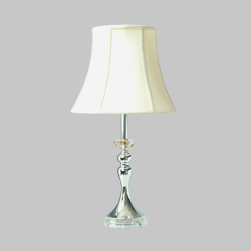 White Bell Night Lamp Lodge Fabric Single Light Bedroom Table Light with Clear Crystal Accent Clearhalo 'Lamps' 'Table Lamps' Lighting' 338107