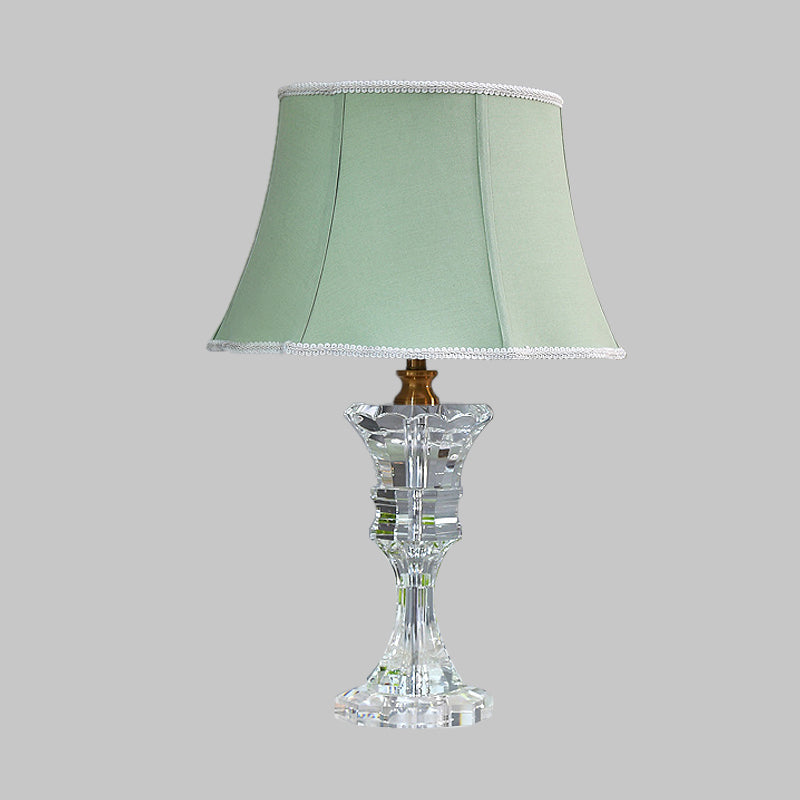 Green Bell Night Light Traditionalism Fabric 1 Light Bedroom Table Lamp for Bedroom with Prismatic Crystal Base Clearhalo 'Lamps' 'Table Lamps' Lighting' 338163