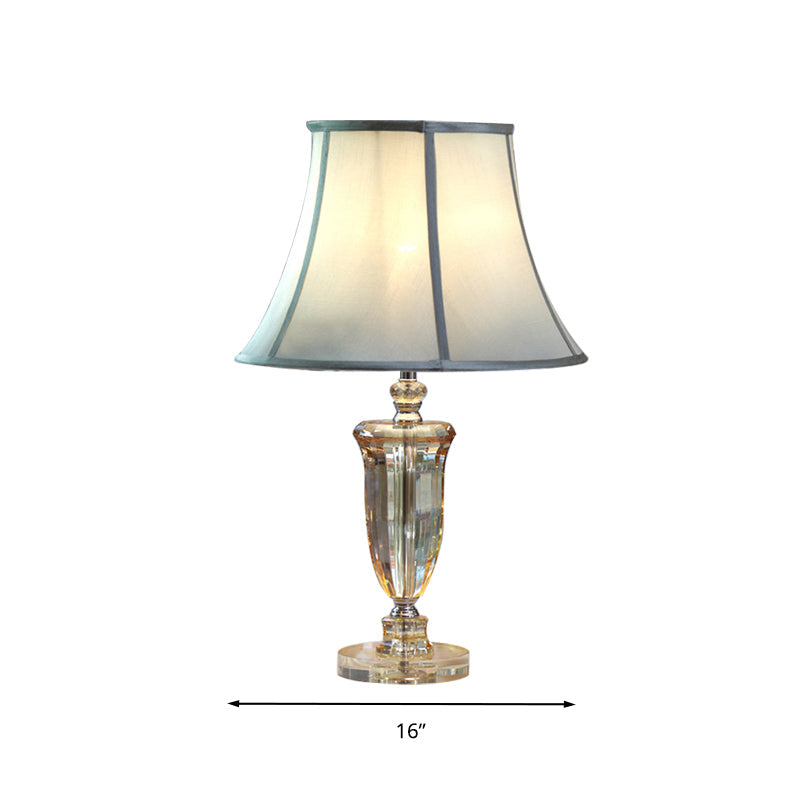 Fabric Beige Table Light Bell Single Light Simple Nightstand Lamp with Crystal Base Clearhalo 'Lamps' 'Table Lamps' Lighting' 338174