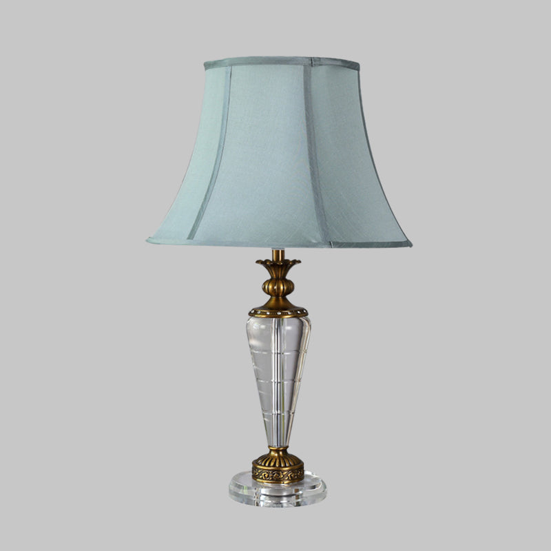 Countryside Tapered Nightstand Lamp Single Bulb Fabric Table Light in Blue for Bedroom with Crystal Base Clearhalo 'Lamps' 'Table Lamps' Lighting' 338178