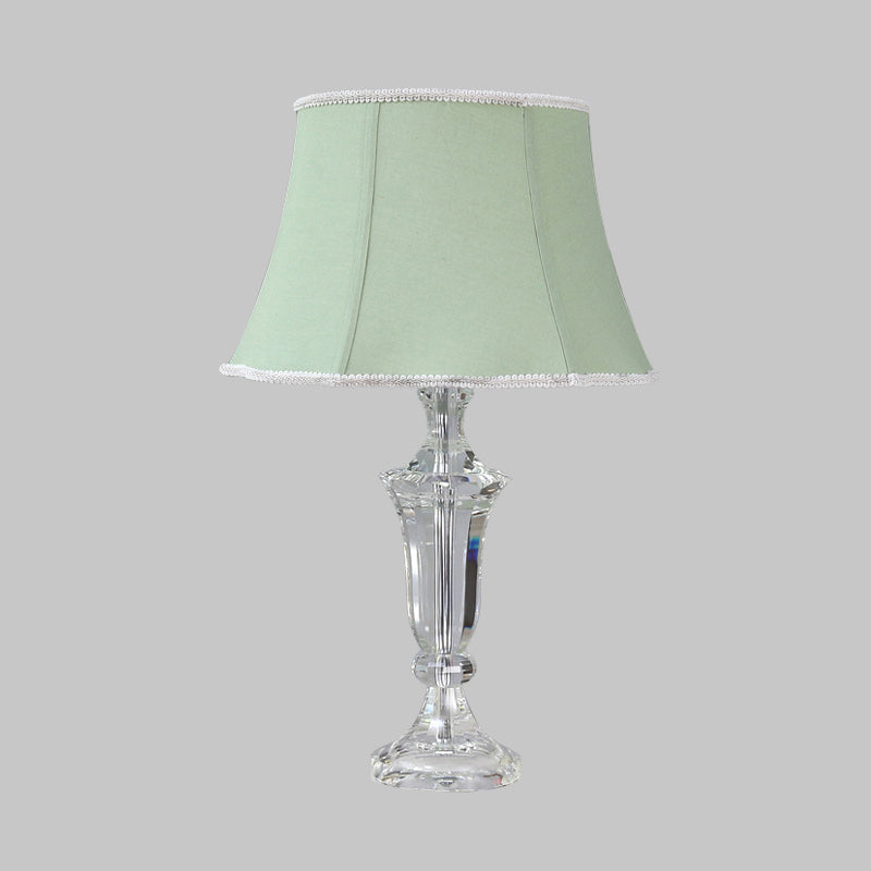 1 Light Paneled Bell Table Lamp Rustic Green Fabric Night Light for Bedroom with Crystal Base Clearhalo 'Lamps' 'Table Lamps' Lighting' 338183