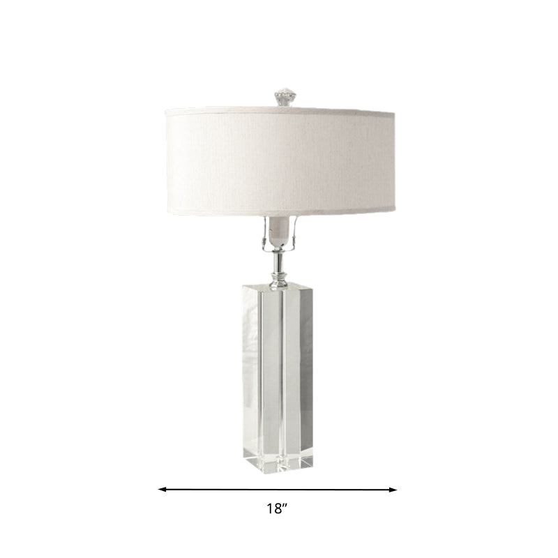 White Rectangle Table Light Rural Crystal 1 Light Bedroom Night Lamp with Round Fabric Shade Clearhalo 'Lamps' 'Table Lamps' Lighting' 338214