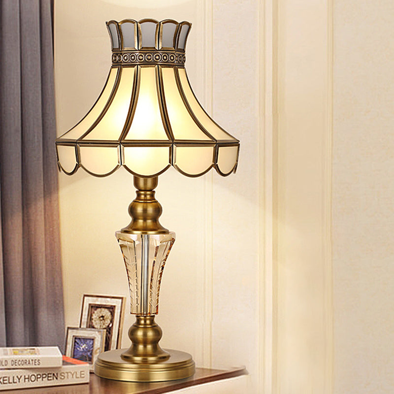 1 Light Nightstand Light Colonial Cone/Bell/Dome Crystal Night Table Lamp in Gold for Bedroom Gold Bell Clearhalo 'Lamps' 'Table Lamps' Lighting' 338245