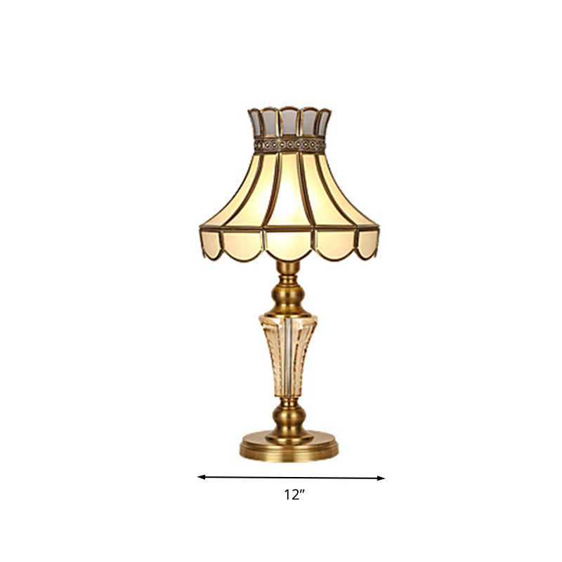 1 Light Nightstand Light Colonial Cone/Bell/Dome Crystal Night Table Lamp in Gold for Bedroom Clearhalo 'Lamps' 'Table Lamps' Lighting' 338247