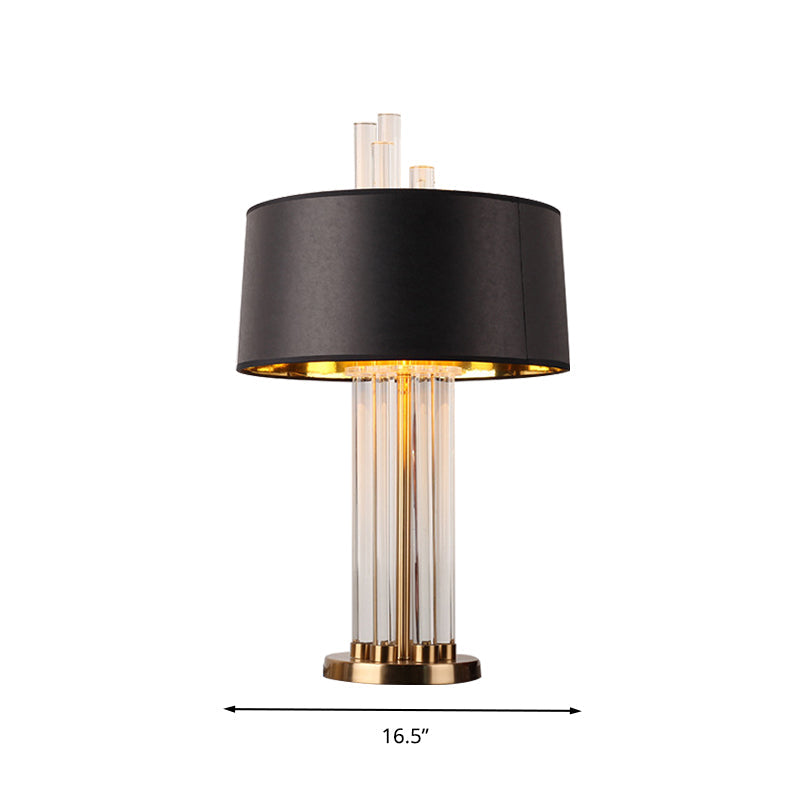 Black Drum Table Light Countryside Fabric Single Head Bedroom Night Lamp with Tube Crystal Accent Clearhalo 'Lamps' 'Table Lamps' Lighting' 338280