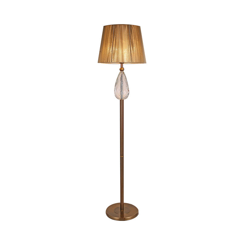 1 Light Floor Reading Lamp Countryside Teardrop Crystal Standing Light in Beige with Fabric Shade Clearhalo 'Floor Lamps' 'Lamps' Lighting' 338306