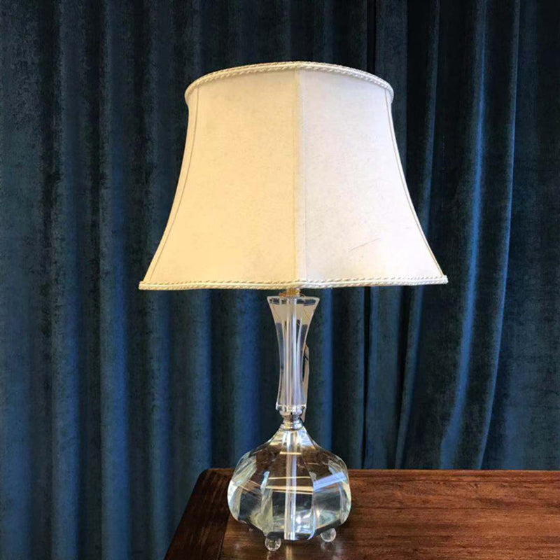 Single Head Table Light Rural Bell Shade Fabric Nightstand Lamp with Crystal Base for Bedroom White Clearhalo 'Lamps' 'Table Lamps' Lighting' 338354