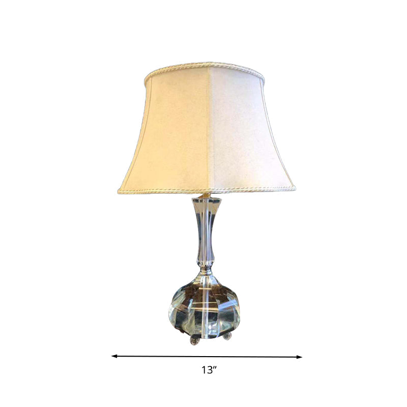 Single Head Table Light Rural Bell Shade Fabric Nightstand Lamp with Crystal Base for Bedroom Clearhalo 'Lamps' 'Table Lamps' Lighting' 338358