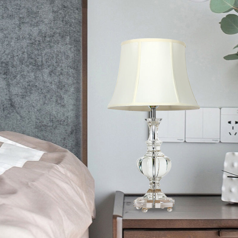 1 Light Fabric Night Lamp Lodge White Empire Shade Bedroom Table Light with Crystal Base White Clearhalo 'Lamps' 'Table Lamps' Lighting' 338364