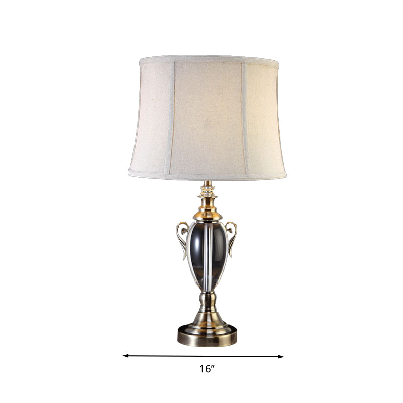 Cream Gray 1 Light Night Table Lamp Simple Fabric Paneled Bell Nightstand Light with Crystal Deco Clearhalo 'Lamps' 'Table Lamps' Lighting' 338383