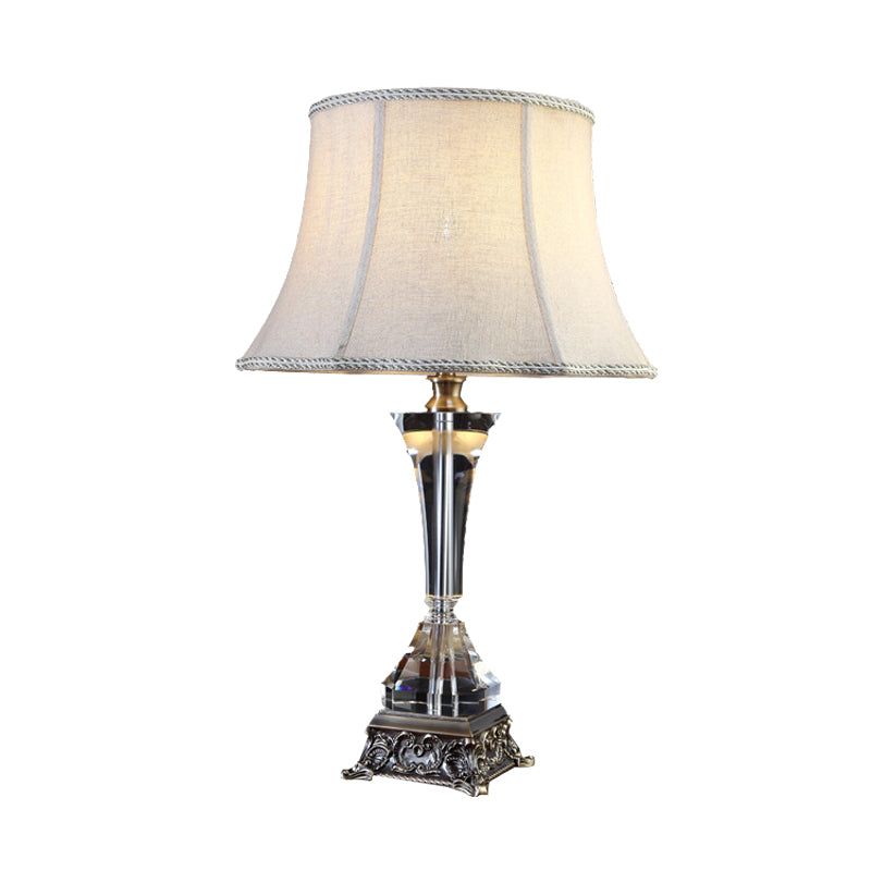 Cream Gray Tapered Night Table Light Countryside Fabric 1 Light Bedroom Nightstand Lamp with Crystal Base Clearhalo 'Lamps' 'Table Lamps' Lighting' 338386