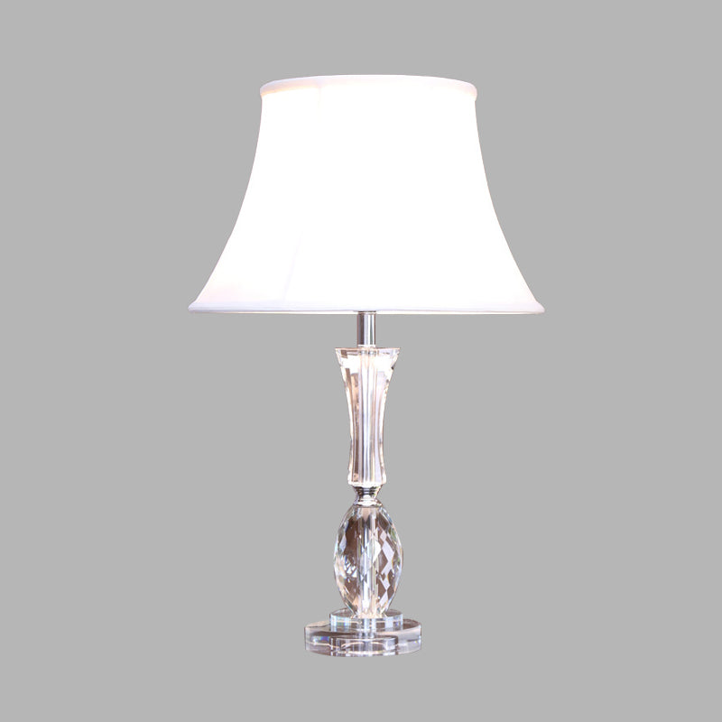 1 Light Empire Shade Table Light Traditionalism White Fabric Night Lamp with Crystal Base Clearhalo 'Lamps' 'Table Lamps' Lighting' 338409