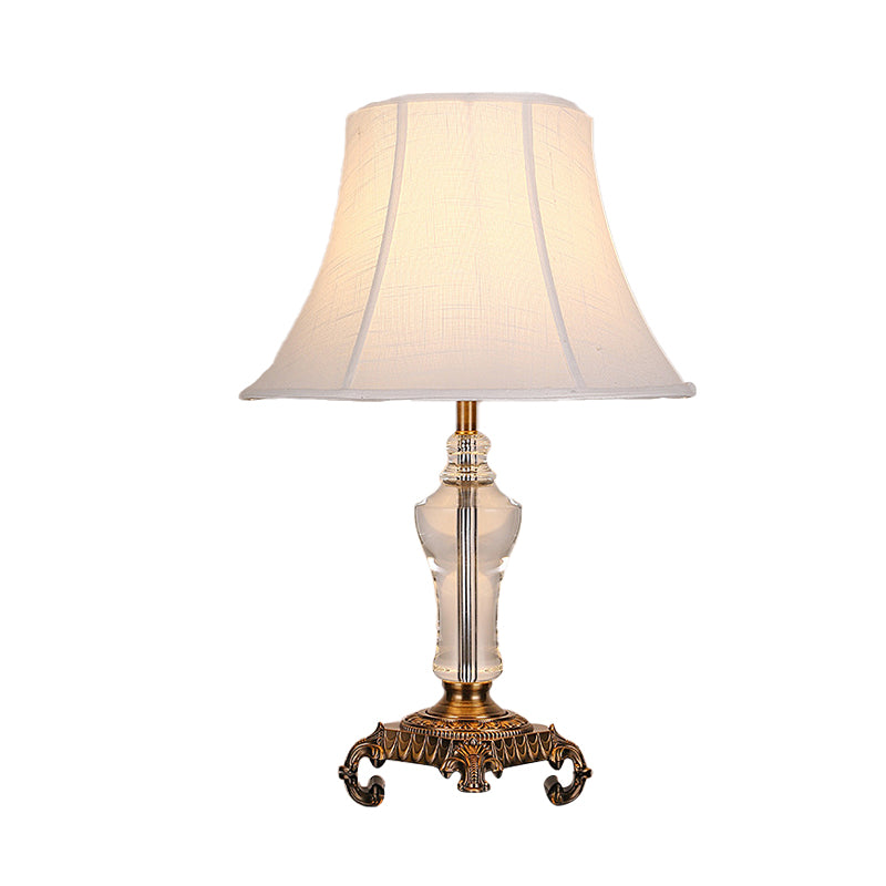 1 Light Fabric Night Light Countryside White Cone Living Room Nightstand Lamp with Crystal Accent Clearhalo 'Lamps' 'Table Lamps' Lighting' 338423