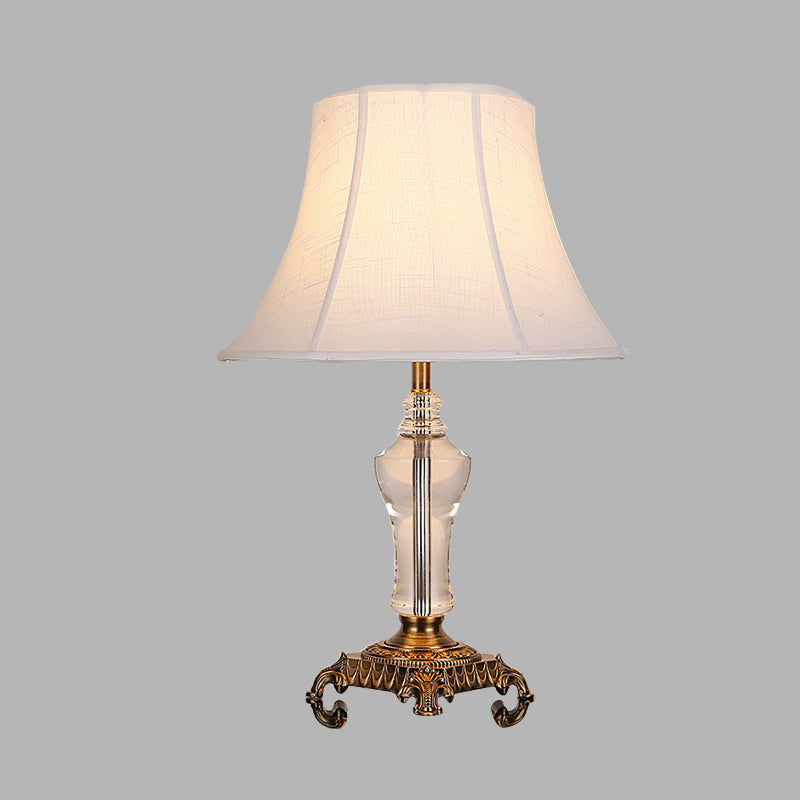 1 Light Fabric Night Light Countryside White Cone Living Room Nightstand Lamp with Crystal Accent Clearhalo 'Lamps' 'Table Lamps' Lighting' 338424