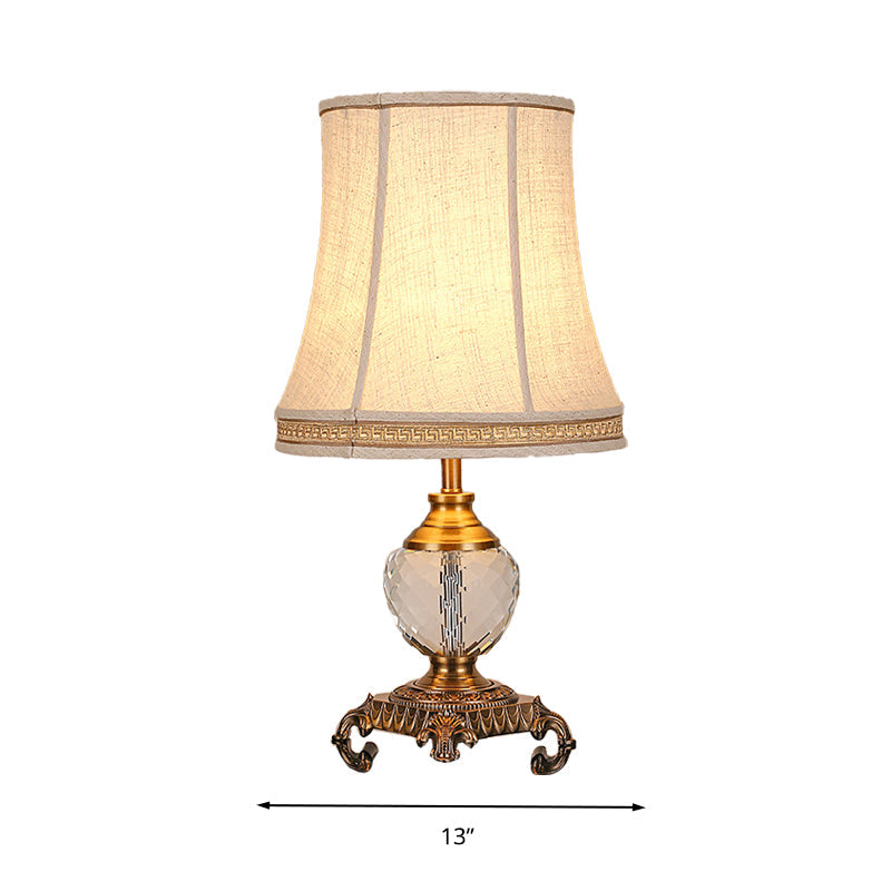 Tapered Bedroom Crystal Nightstand Light Rural Fabric 1 Light Beige Table Lamp with Braided Trim Clearhalo 'Lamps' 'Table Lamps' Lighting' 338435