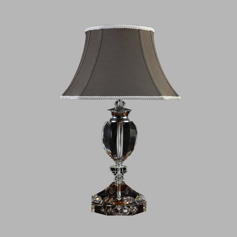 Grey Bell Table Lamp Countryside Fabric Single Head Bedroom Night Light with Crystal Base Clearhalo 'Lamps' 'Table Lamps' Lighting' 338444