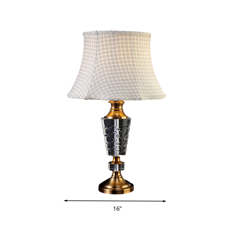 Fabric Bell Shade Table Light Traditional Single Bulb Night Lamp in Beige with Carved Crystal Base Clearhalo 'Lamps' 'Table Lamps' Lighting' 338450