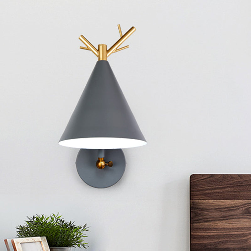 Tapered Metal Sconce Light Modernist 1 Bulb Grey Wall Mounted Lighting for Bedroom Clearhalo 'Cast Iron' 'Glass' 'Industrial' 'Modern wall lights' 'Modern' 'Tiffany' 'Traditional wall lights' 'Wall Lamps & Sconces' 'Wall Lights' Lighting' 338476