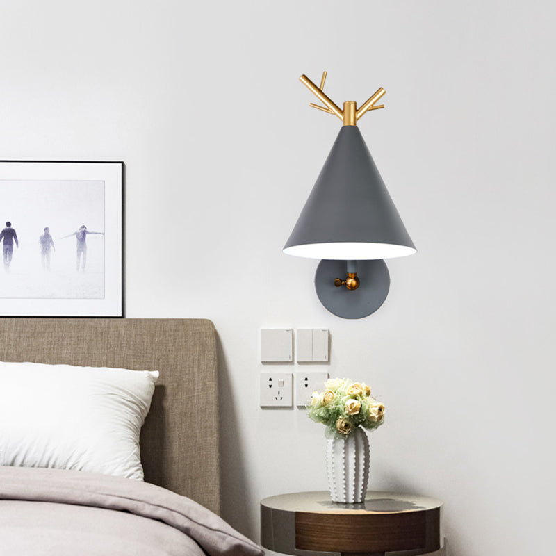 Tapered Metal Sconce Light Modernist 1 Bulb Grey Wall Mounted Lighting for Bedroom Clearhalo 'Cast Iron' 'Glass' 'Industrial' 'Modern wall lights' 'Modern' 'Tiffany' 'Traditional wall lights' 'Wall Lamps & Sconces' 'Wall Lights' Lighting' 338477