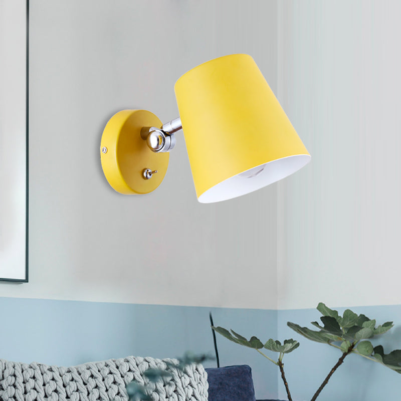 1 Head Bedroom Wall Lamp Modernism Yellow Sconce Light Fixture with Conical Metal Shade Yellow Clearhalo 'Cast Iron' 'Glass' 'Industrial' 'Modern wall lights' 'Modern' 'Tiffany' 'Traditional wall lights' 'Wall Lamps & Sconces' 'Wall Lights' Lighting' 338529