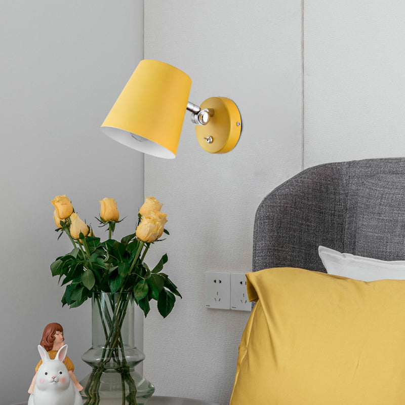 1 Head Bedroom Wall Lamp Modernism Yellow Sconce Light Fixture with Conical Metal Shade Clearhalo 'Cast Iron' 'Glass' 'Industrial' 'Modern wall lights' 'Modern' 'Tiffany' 'Traditional wall lights' 'Wall Lamps & Sconces' 'Wall Lights' Lighting' 338531