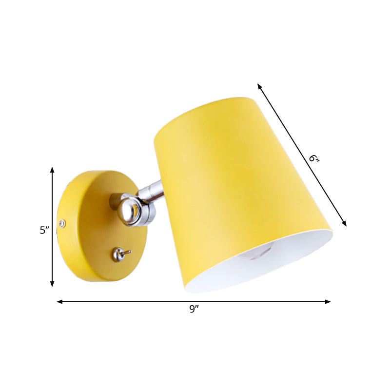 1 Head Bedroom Wall Lamp Modernism Yellow Sconce Light Fixture with Conical Metal Shade Clearhalo 'Cast Iron' 'Glass' 'Industrial' 'Modern wall lights' 'Modern' 'Tiffany' 'Traditional wall lights' 'Wall Lamps & Sconces' 'Wall Lights' Lighting' 338533