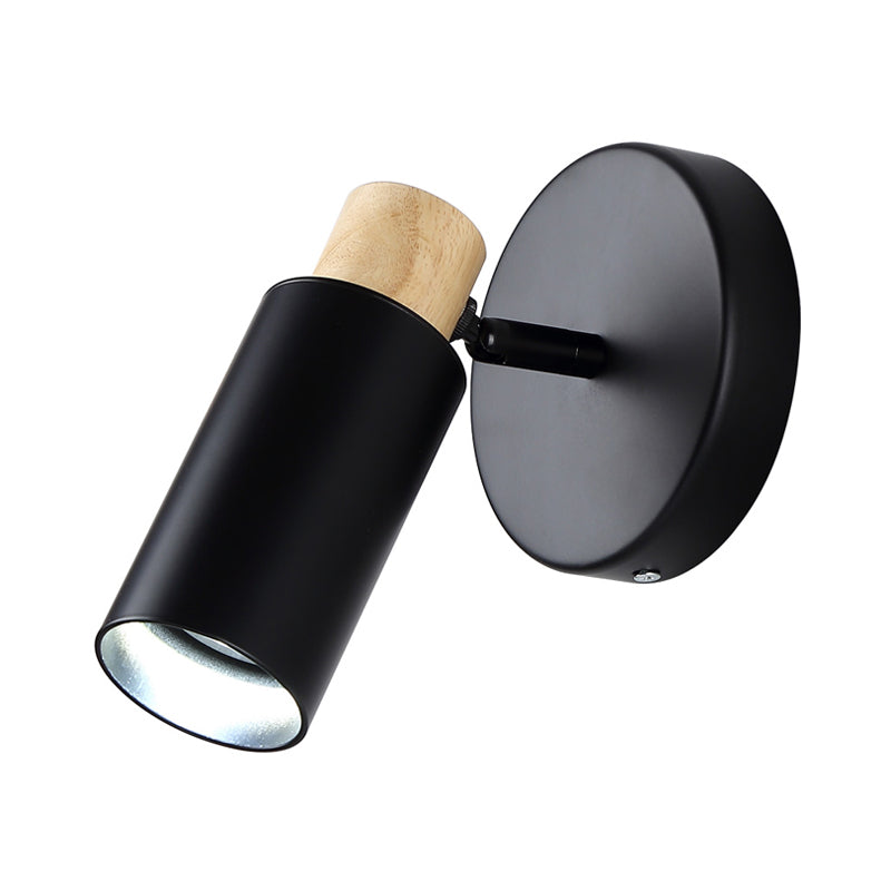 Tubular Wall Lighting Modern Metal 1 Head Black Sconce Light Fixture with Wood Cap Clearhalo 'Wall Lamps & Sconces' 'Wall Lights' Lighting' 338733