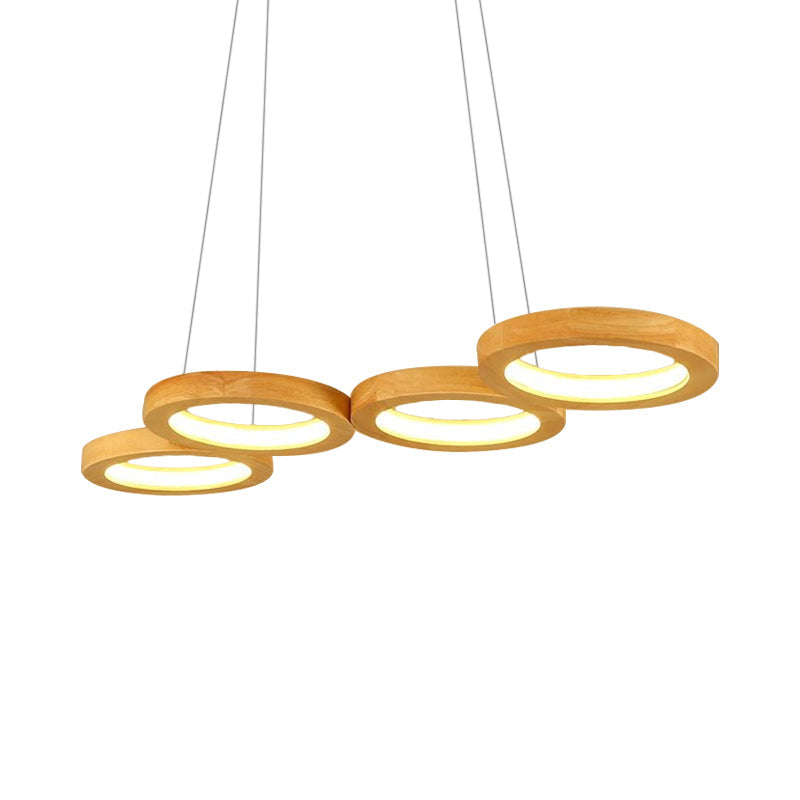 4/5 Lights Dining Room Chandelier with Orbicular Wood Shade Modernist Beige Led Hanging Pendant Light in Warm Light Clearhalo 'Ceiling Lights' 'Chandeliers' Lighting' options 338845