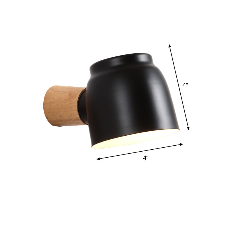 Asian Dome Sconce Light Wooden 1 Head Bedroom Wall Lighting Fixture in Black Clearhalo 'Wall Lamps & Sconces' 'Wall Lights' Lighting' 339229