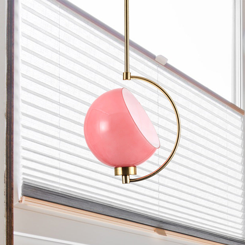 Metal Dome Pendant Light Fixture Modernism 1 Bulb Pink Down Lighting for Bedroom Clearhalo 'Ceiling Lights' 'Modern Pendants' 'Modern' 'Pendant Lights' 'Pendants' Lighting' 339259