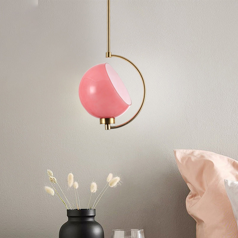 Metal Dome Pendant Light Fixture Modernism 1 Bulb Pink Down Lighting for Bedroom Clearhalo 'Ceiling Lights' 'Modern Pendants' 'Modern' 'Pendant Lights' 'Pendants' Lighting' 339260