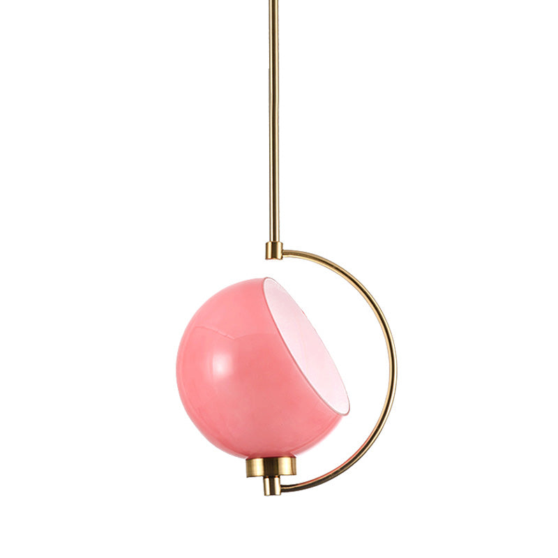 Metal Dome Pendant Light Fixture Modernism 1 Bulb Pink Down Lighting for Bedroom Clearhalo 'Ceiling Lights' 'Modern Pendants' 'Modern' 'Pendant Lights' 'Pendants' Lighting' 339261