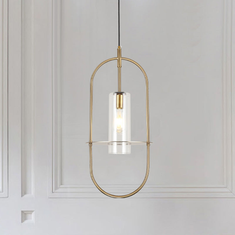 Modernism Cylinder Hanging Light Fixture Metal 1 Light Living Room Ceiling Pendant in Gold Clearhalo 'Ceiling Lights' 'Modern Pendants' 'Modern' 'Pendant Lights' 'Pendants' Lighting' 339315