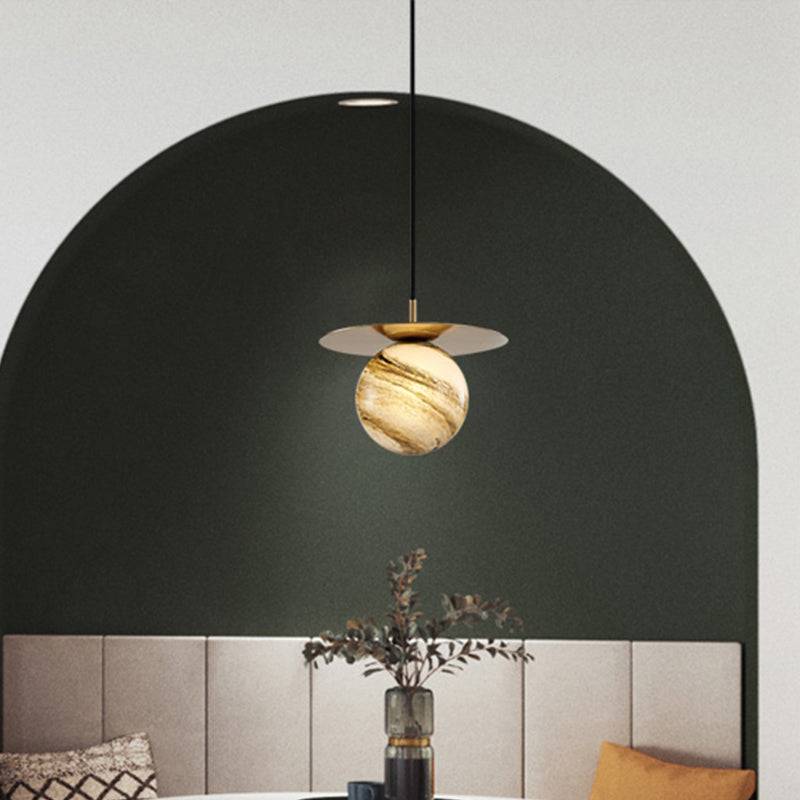 Contemporary Sphere Suspension Pendant Frosted Glass 1 Bulb LED Kitchen Ceiling Light in Gold Gold Clearhalo 'Ceiling Lights' 'Glass shade' 'Glass' 'Modern Pendants' 'Modern' 'Pendant Lights' 'Pendants' Lighting' 339334