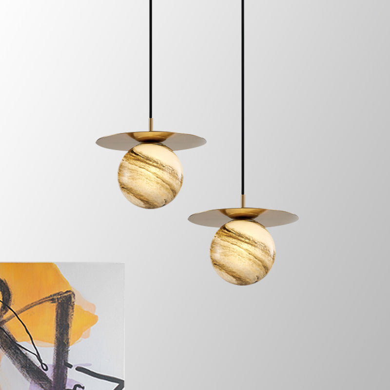 Contemporary Sphere Suspension Pendant Frosted Glass 1 Bulb LED Kitchen Ceiling Light in Gold Clearhalo 'Ceiling Lights' 'Glass shade' 'Glass' 'Modern Pendants' 'Modern' 'Pendant Lights' 'Pendants' Lighting' 339335