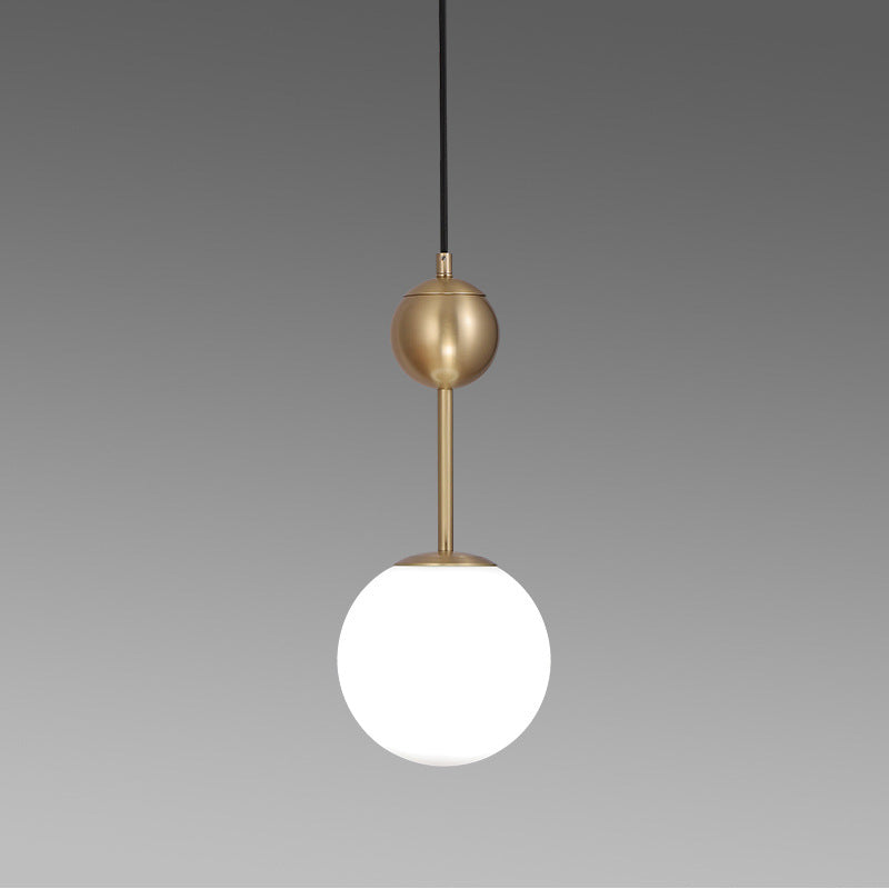 1 Head Bedroom Suspension Light Simple Brass Hanging Pendant with Spherical Milk Glass Shade Brass Clearhalo 'Ceiling Lights' 'Glass shade' 'Glass' 'Modern Pendants' 'Modern' 'Pendant Lights' 'Pendants' Lighting' 339339