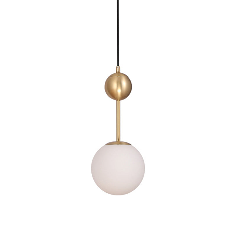 1 Head Bedroom Suspension Light Simple Brass Hanging Pendant with Spherical Milk Glass Shade Clearhalo 'Ceiling Lights' 'Glass shade' 'Glass' 'Modern Pendants' 'Modern' 'Pendant Lights' 'Pendants' Lighting' 339342