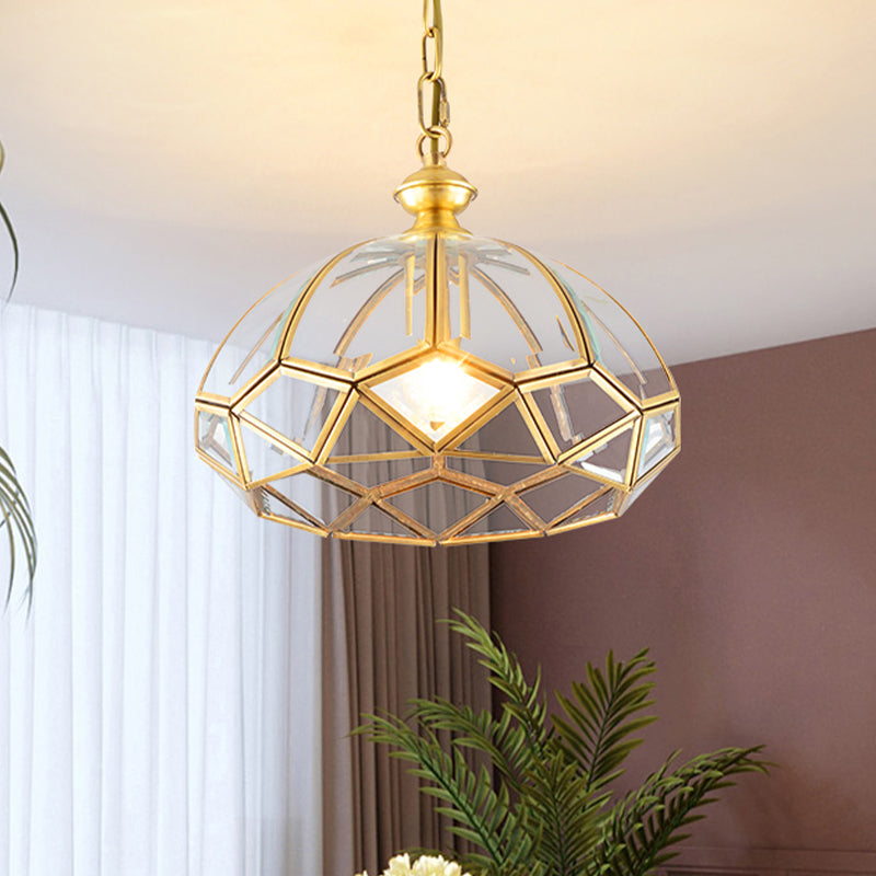 Gold Multifaceted Drop Lamp Modern 1 Light Clear Glass Ceiling Pendant for Dining Room Gold Clearhalo 'Ceiling Lights' 'Chandeliers' 'Glass shade' 'Glass' 'Modern Pendants' 'Modern' 'Pendant Lights' 'Pendants' Lighting' 339352