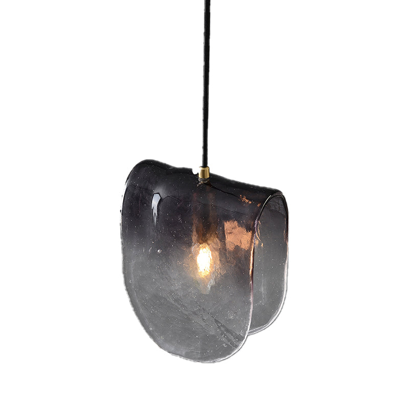 Curve Water Glass Ceiling Light Modernist 1 Bulb Brass Pendant Lighting for Restaurant Clearhalo 'Ceiling Lights' 'Glass shade' 'Glass' 'Modern Pendants' 'Modern' 'Pendant Lights' 'Pendants' Lighting' 339365