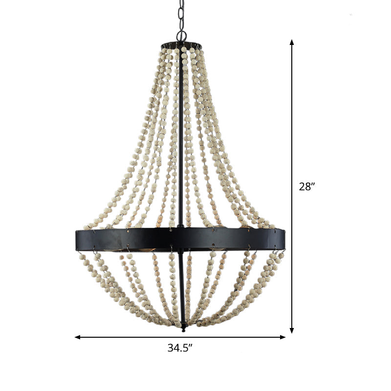 Wood Laser-Cut Chandelier Lamp Retro 4 Heads Black Ceiling Pendant Light for Living Room Clearhalo 'Ceiling Lights' 'Chandeliers' Lighting' options 339836