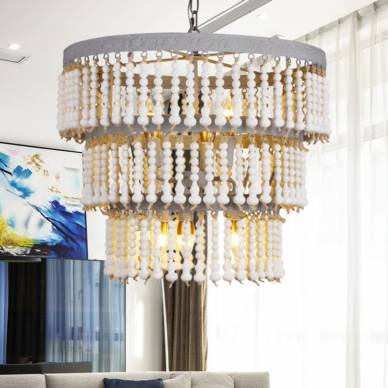 White 3-Tier Ceiling Chandelier Modernism Wood 6 Heads Hanging Light Fixture with Adjustable Chain White Clearhalo 'Ceiling Lights' 'Chandeliers' Lighting' options 339870_4af58f1e-4372-407b-85d9-2d216d7d134e