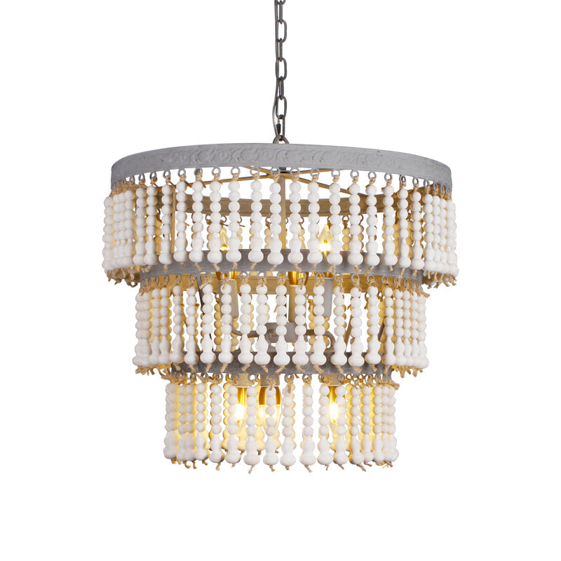 White 3-Tier Ceiling Chandelier Modernism Wood 6 Heads Hanging Light Fixture with Adjustable Chain Clearhalo 'Ceiling Lights' 'Chandeliers' Lighting' options 339873