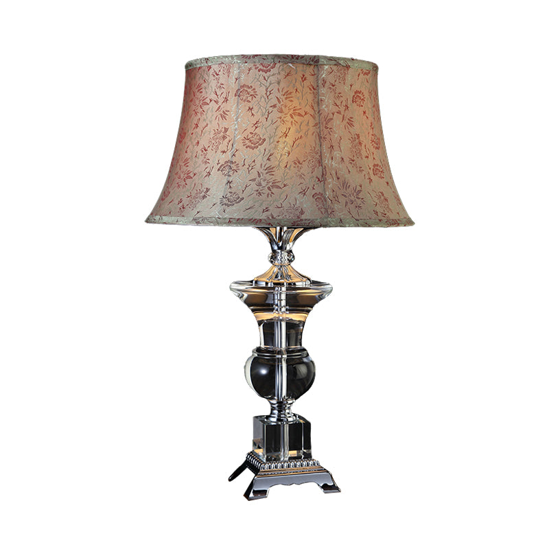 1 Light Cone Night Table Light Countryside Beige Fabric Nightstand Lamp with Crystal Base Clearhalo 'Lamps' 'Table Lamps' Lighting' 339955