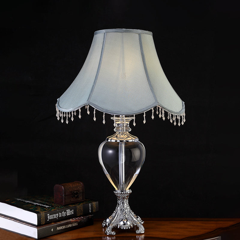 Grey Single Head Night Table Lamp Traditionalism K9 Crystal Nightstand Light for Living Room Clearhalo 'Lamps' 'Table Lamps' Lighting' 339979