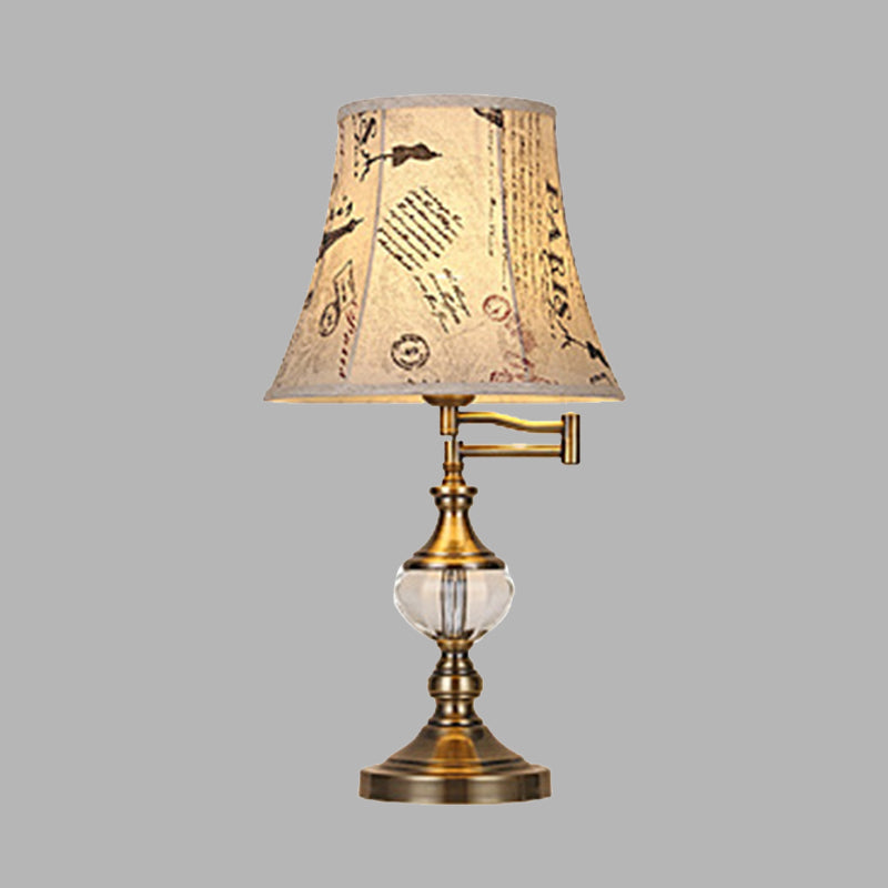 Crystal Beige/Light Brown Nightstand Light Simple Paneled Bell Single Light Traditional Style Night Lamp for Bedroom Clearhalo 'Lamps' 'Table Lamps' Lighting' 339986