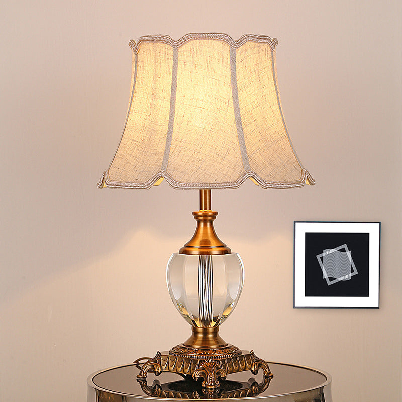 Rustic Paneled Bell Table Lamp Single Head Crystal Nightstand Light in Beige for Bedroom Beige Clearhalo 'Lamps' 'Table Lamps' Lighting' 340002