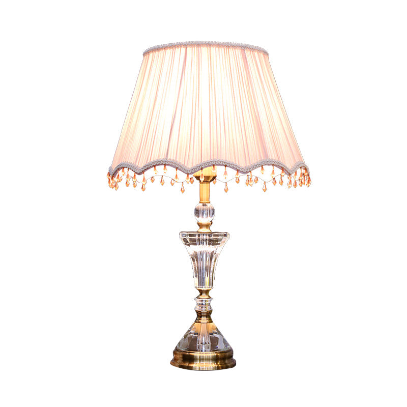 Pleated Shade Crystal Night Table Lamp Minimalism 1 Light Bedroom Nightstand Light in Pink with Crystal Accent Clearhalo 'Lamps' 'Table Lamps' Lighting' 340019