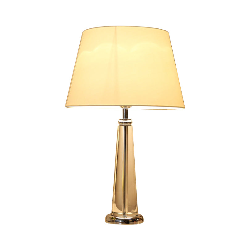 Fabric Tapered Table Lamp Rural Style Single Head Bedroom Night Light in Beige with Crystal Base Clearhalo 'Lamps' 'Table Lamps' Lighting' 340035